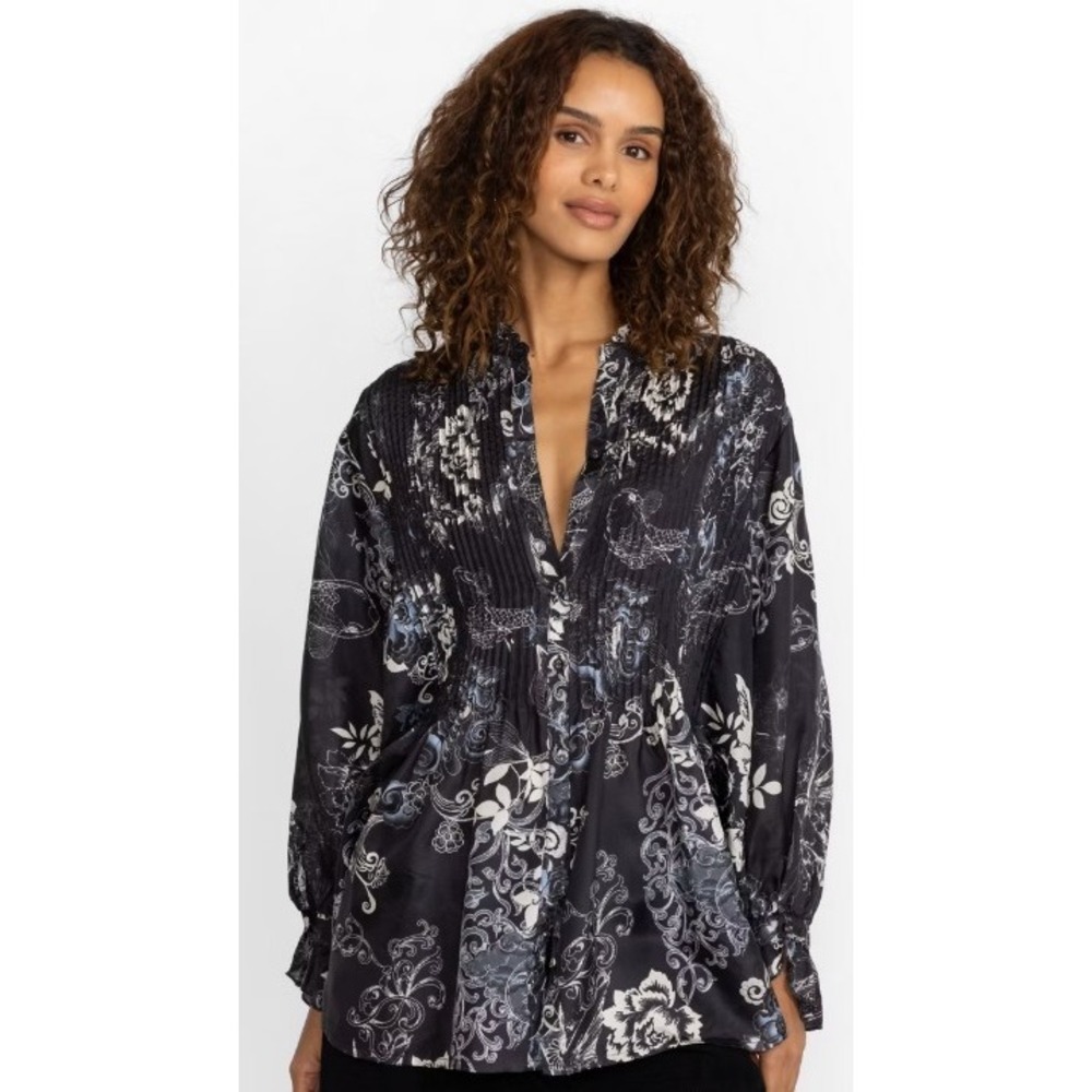 Johnny Was Olivia Kita Tunic Blouse Women's XS Boho Floral Silk Pintuck NWOT